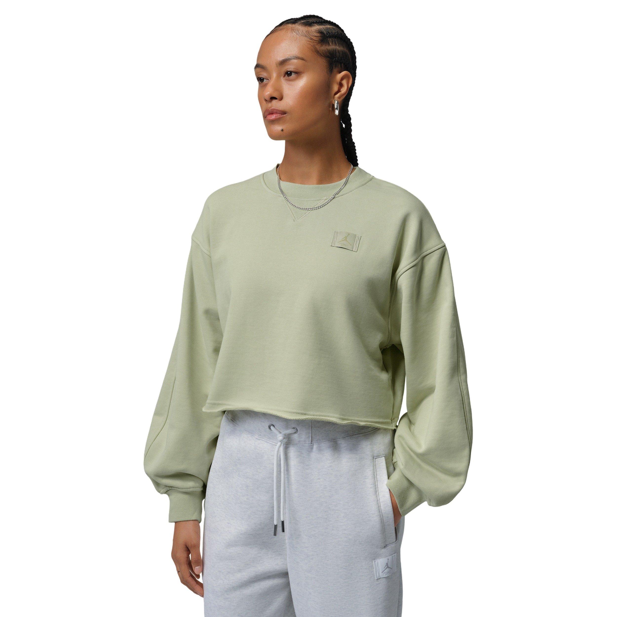 Jordan Women's Flight Fleece Mod-Crop Crew-Neck Sweatshirt - OLIVE